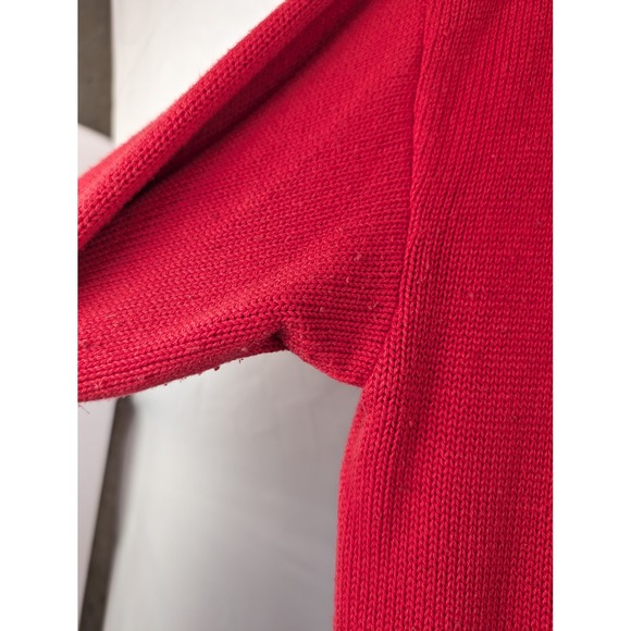 Vtg 100% Cotton Red V Neck Button Cardigan Sweater L Baggy 90s Y2K Preppy Ivy - Picture 5 of 10